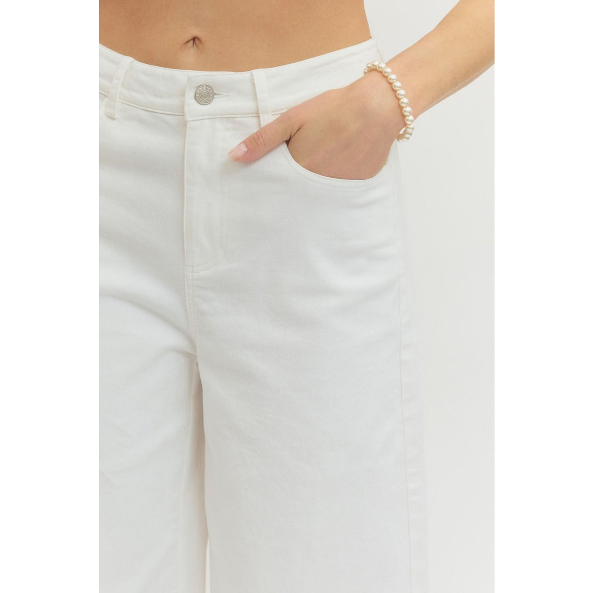 ENTRO -  Wide Leg, Scalloped Hem Jeans Pants 8358 - Off White