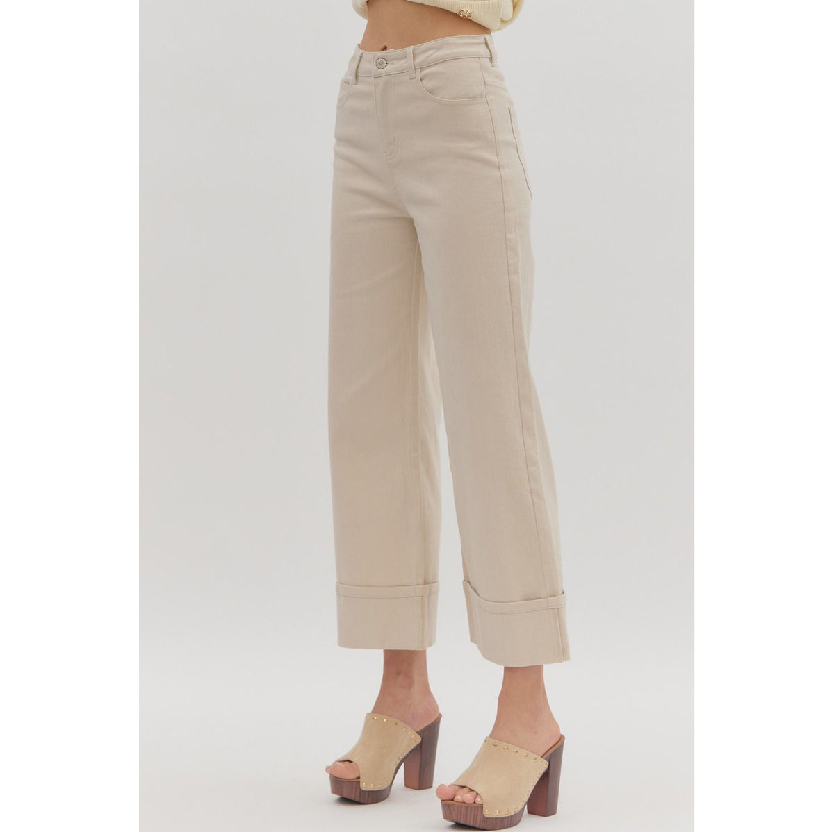 ENTRO -  Mid Rise, Ankle Pants 7856 - Sand