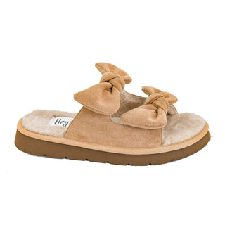 Corkys Hey Girl - Airplane Mode Bow Slide Sandal – Sand Faux Suede