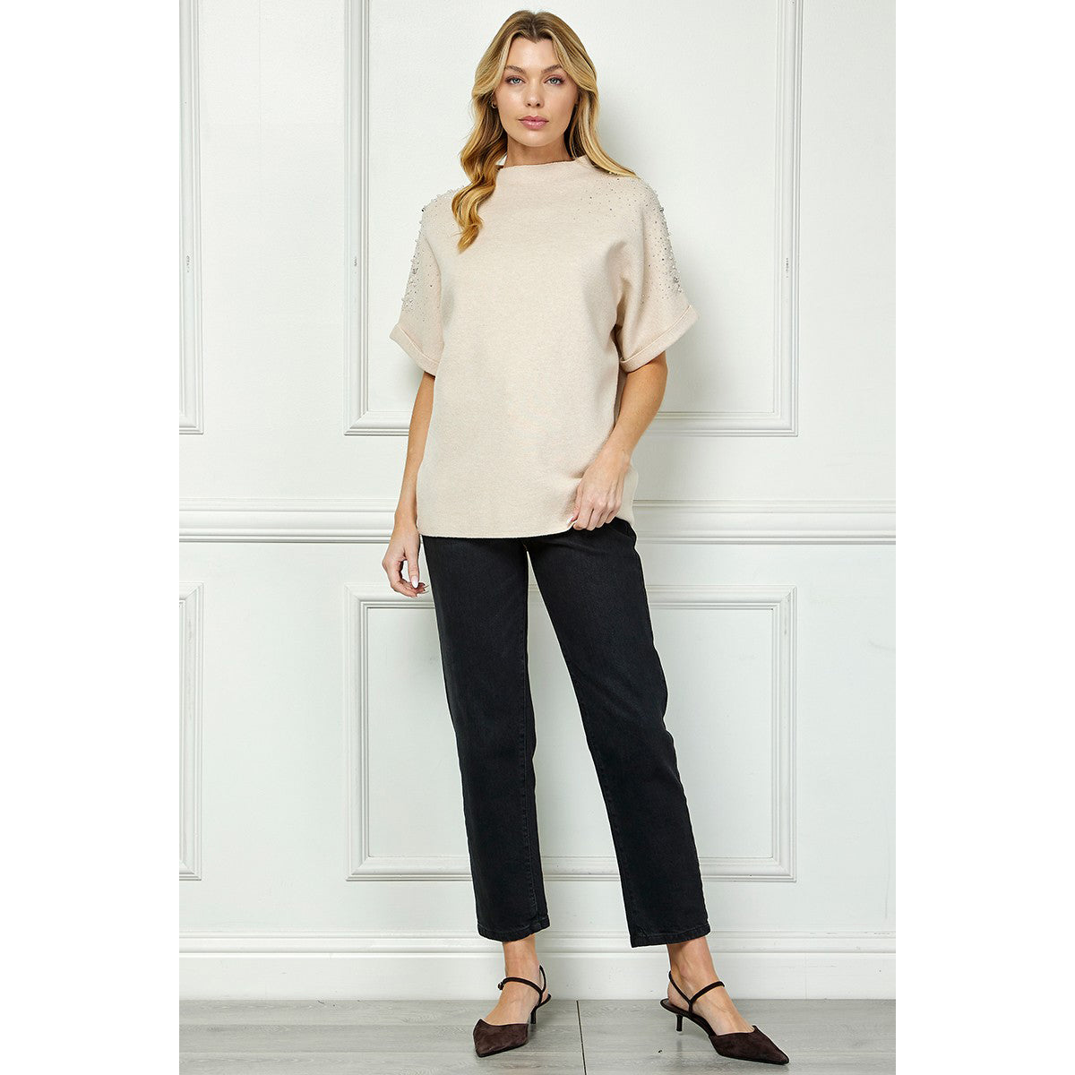 SAB - Embellished Short-sleeve Top 6048 - Cream