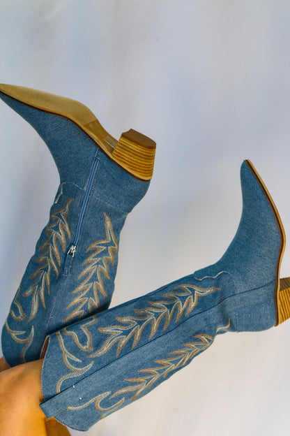 Mi.iM - Inlay Western Boots - Denim