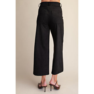 Faux Suede High-Waist Wide-Leg Crop Pants 8489 - Black