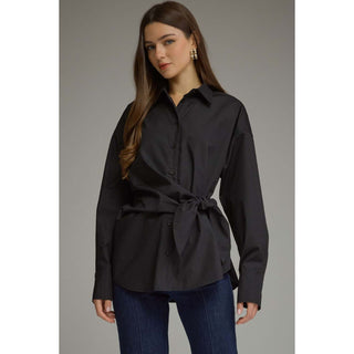 Tie Waist Button-Up Top 2671 – Black