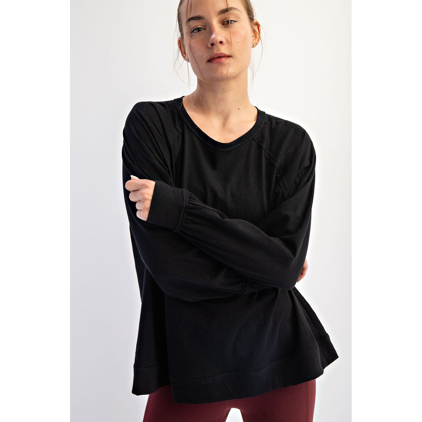 Rae Mode - Oversized Cotton Slub Long Sleeve Top 0094 - Black