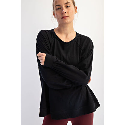 Rae Mode - Oversized Cotton Slub Long Sleeve Top 0094 - Black
