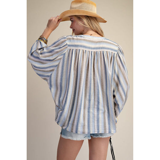 Easel - Striped, Loose Fit Top 1973 - Blue