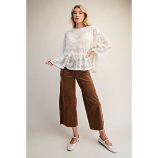 Easel - Lace Ruffle Top 0264 - Natural