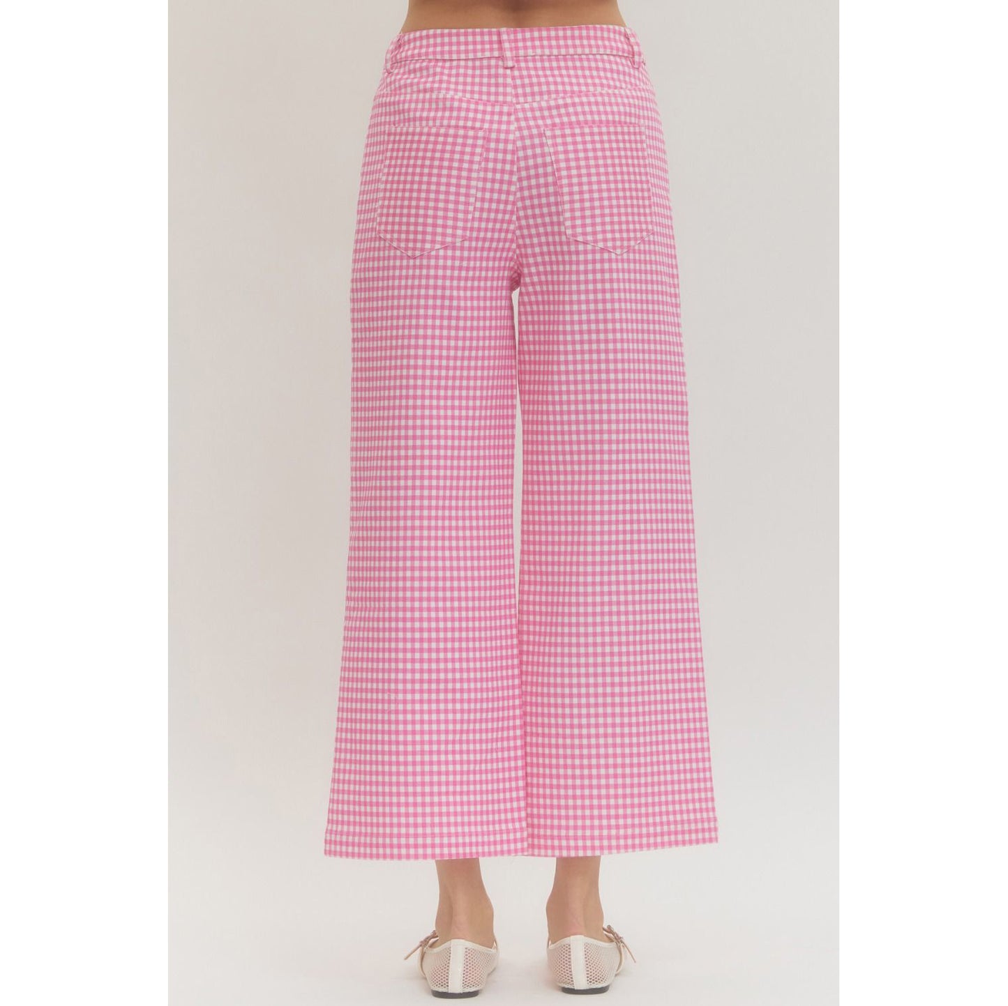 ENTRO -  Gingham, Straight Leg Pants 0616 - Pink