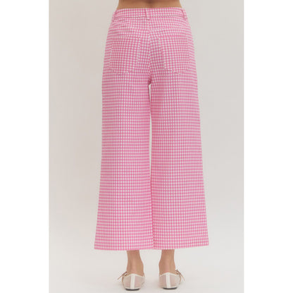 ENTRO -  Gingham, Straight Leg Pants 0616 - Pink