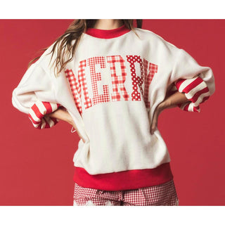 Merry & Stripe Reversible Fleece Mock Neck Sweatshirt 0961 - Red / Ivory