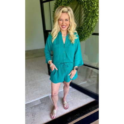 Daylight Airy Gauze Shorts – Rainforest (Pairs with Helena Shirt)