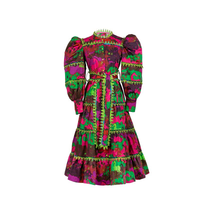 Celia B - Hasu Dress, Tiered, Abstract Floral Print - Multi