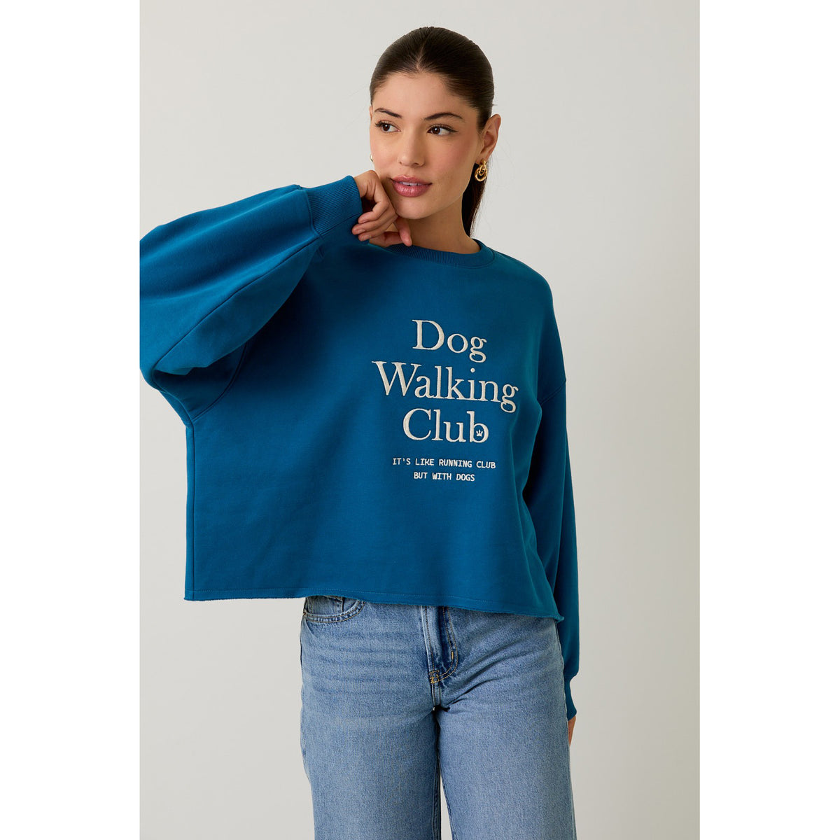 SAB - Crew Neck 'dog Walking Club' Verbiage Sweatshirt 0430 - Blue