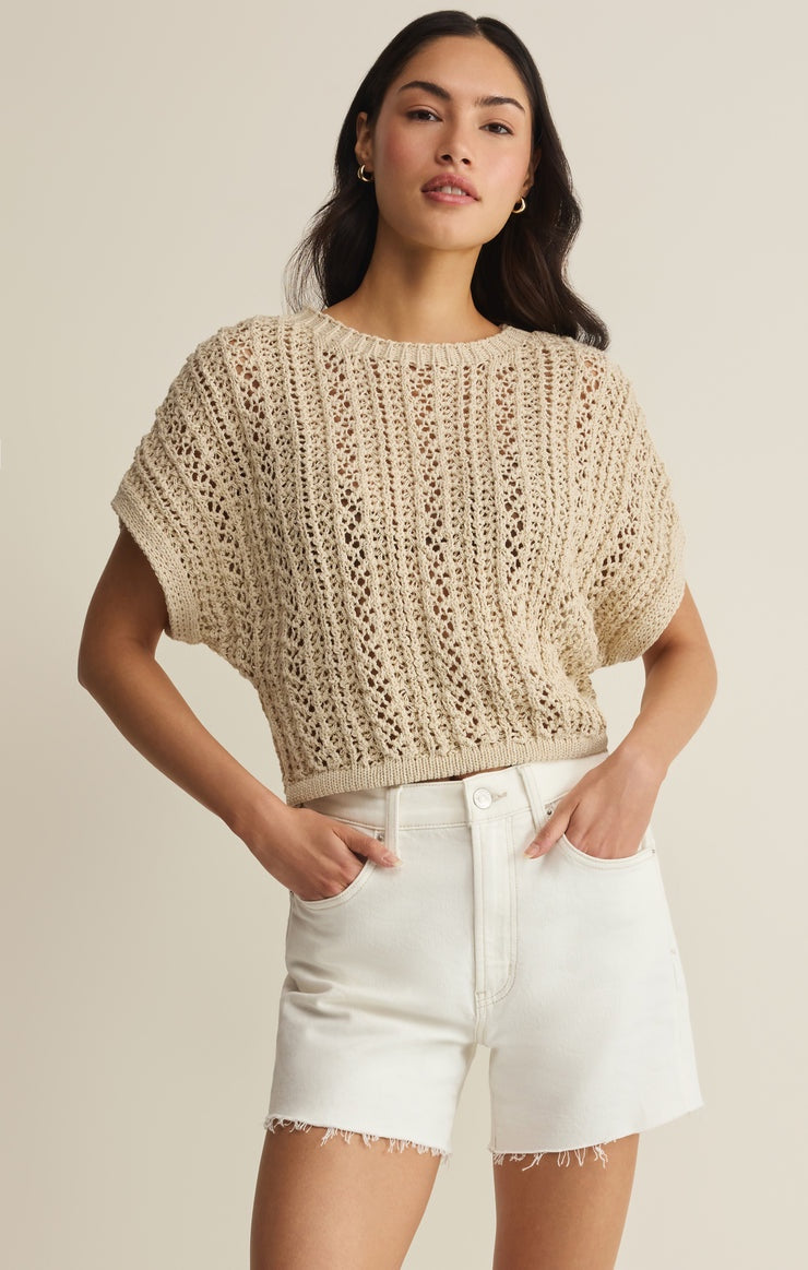 Z Supply Crochet Crewneck Sweater Top Ballast 1389 – Natural