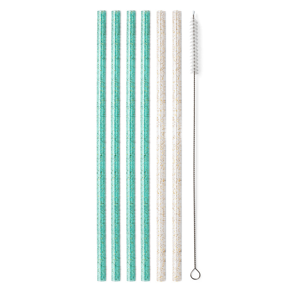 SWIG - Glitter Clear + Aqua Reusable Straw Set