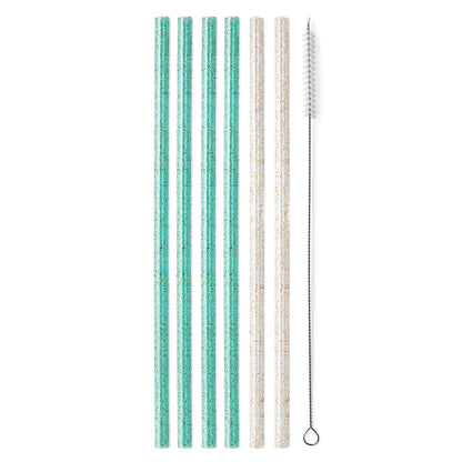 SWIG - Glitter Clear + Aqua Reusable Straw Set