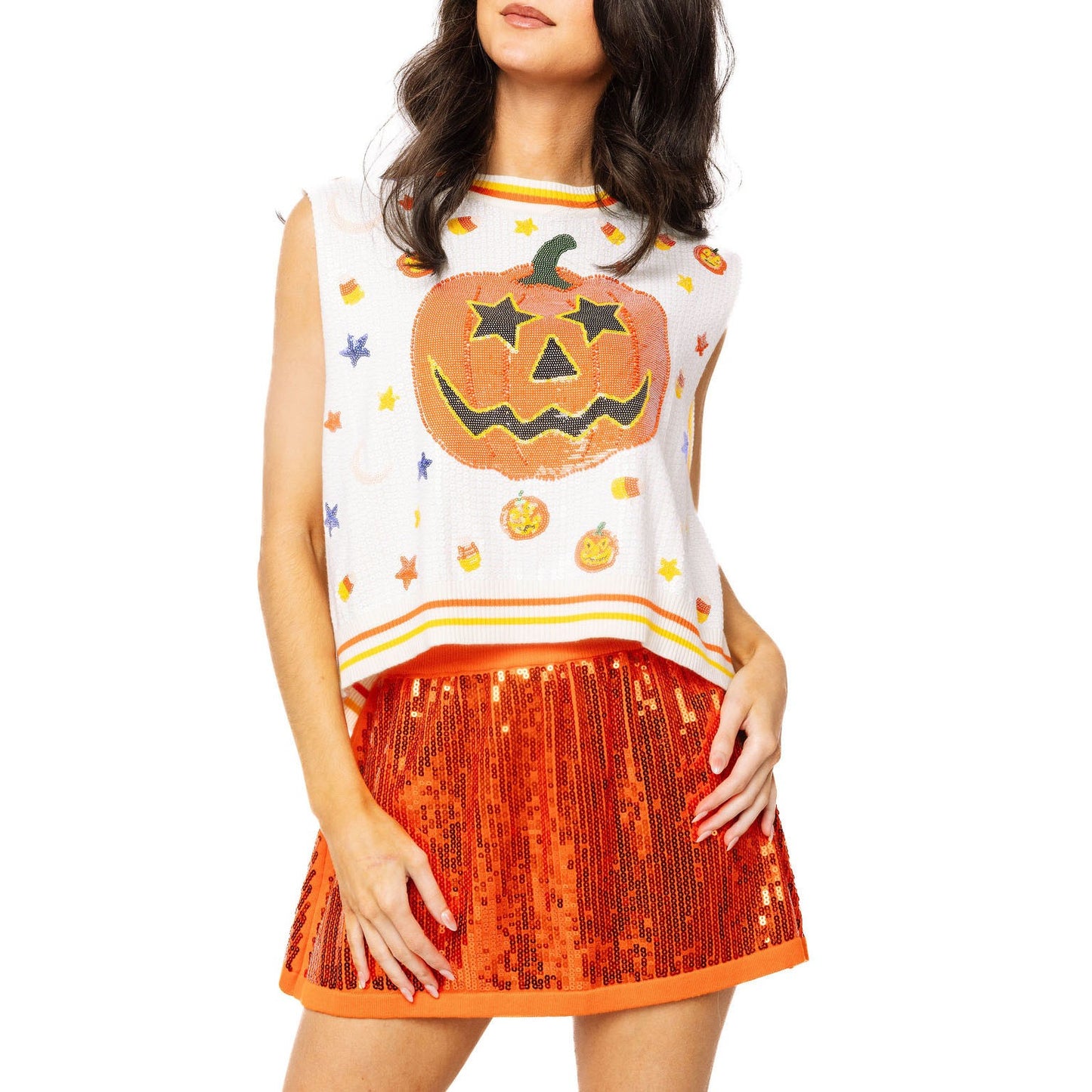 Queen of Sparkles  - White Sequin Jack-O’-Lantern Icon Vest