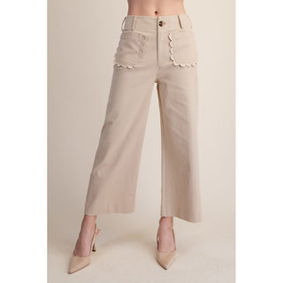 Colette Cropped Scallop Pocket Detail Wide-Leg Pants – Taupe