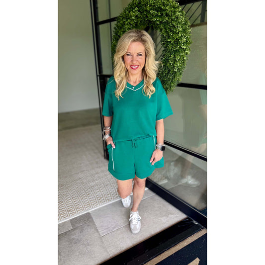Rae Mode - Scuba Modal, Active Inspired,Shorts Sleeve Top & Shorts Set 0088 / 6498 - Kelly Green