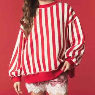 Merry & Stripe Reversible Fleece Mock Neck Sweatshirt 0961 - Red / Ivory