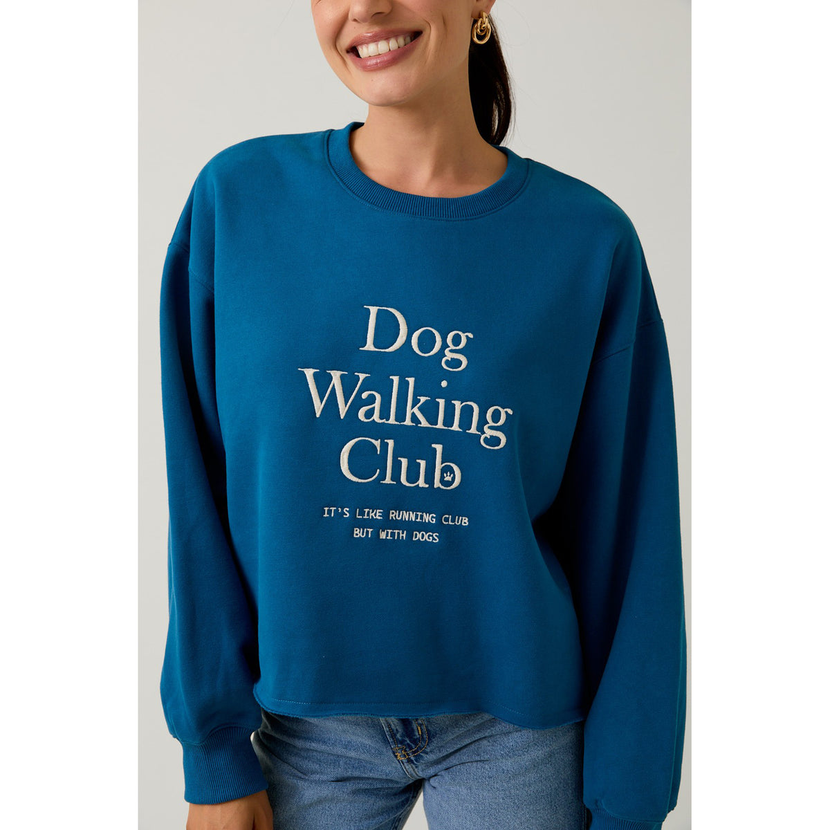 SAB - Crew Neck 'dog Walking Club' Verbiage Sweatshirt 0430 - Blue