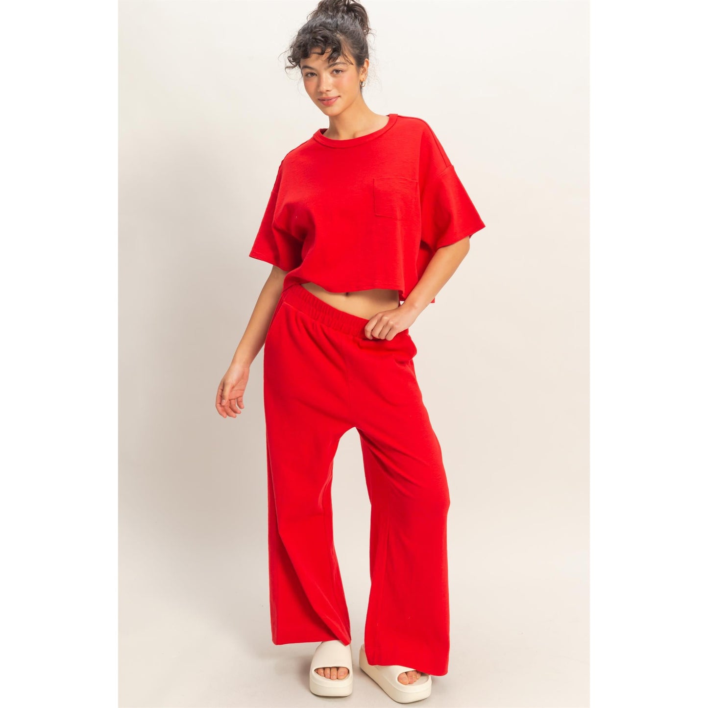 DZ - Exposed Seam, Boxy Top & Pants Set 024/091 - Red