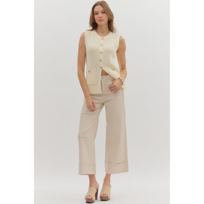 ENTRO -  Mid Rise, Ankle Pants 7856 - Sand