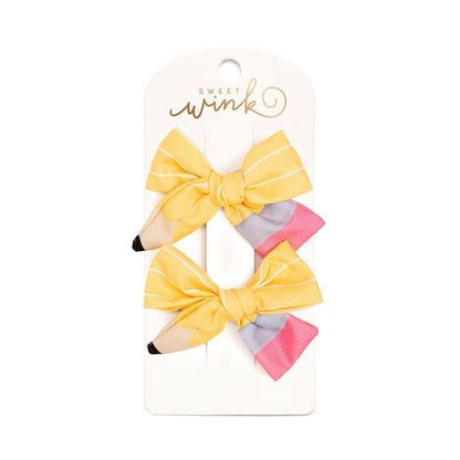School Days Pencil Bow Clip Set - Back To School - SALE