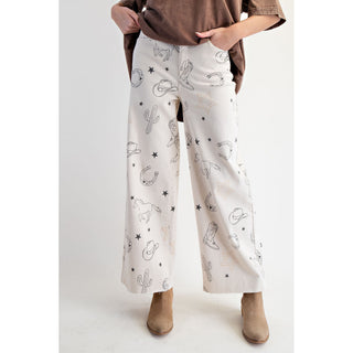 Easel - Western Printed Stretch Twill Pants 6764 - Latte