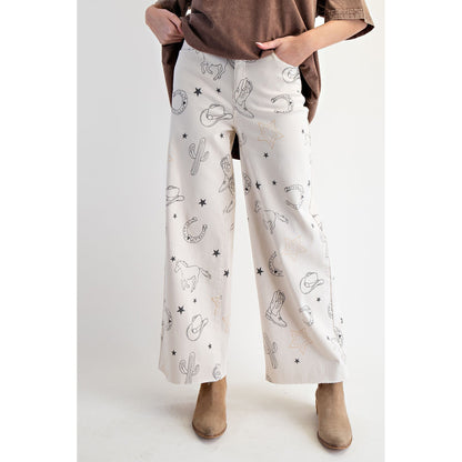 Easel - Western Printed Stretch Twill Pants 6764 - Latte