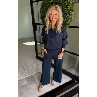 Modal Scuba Luxe V-Neck Top & Pants Set 3192/6409 - Navy