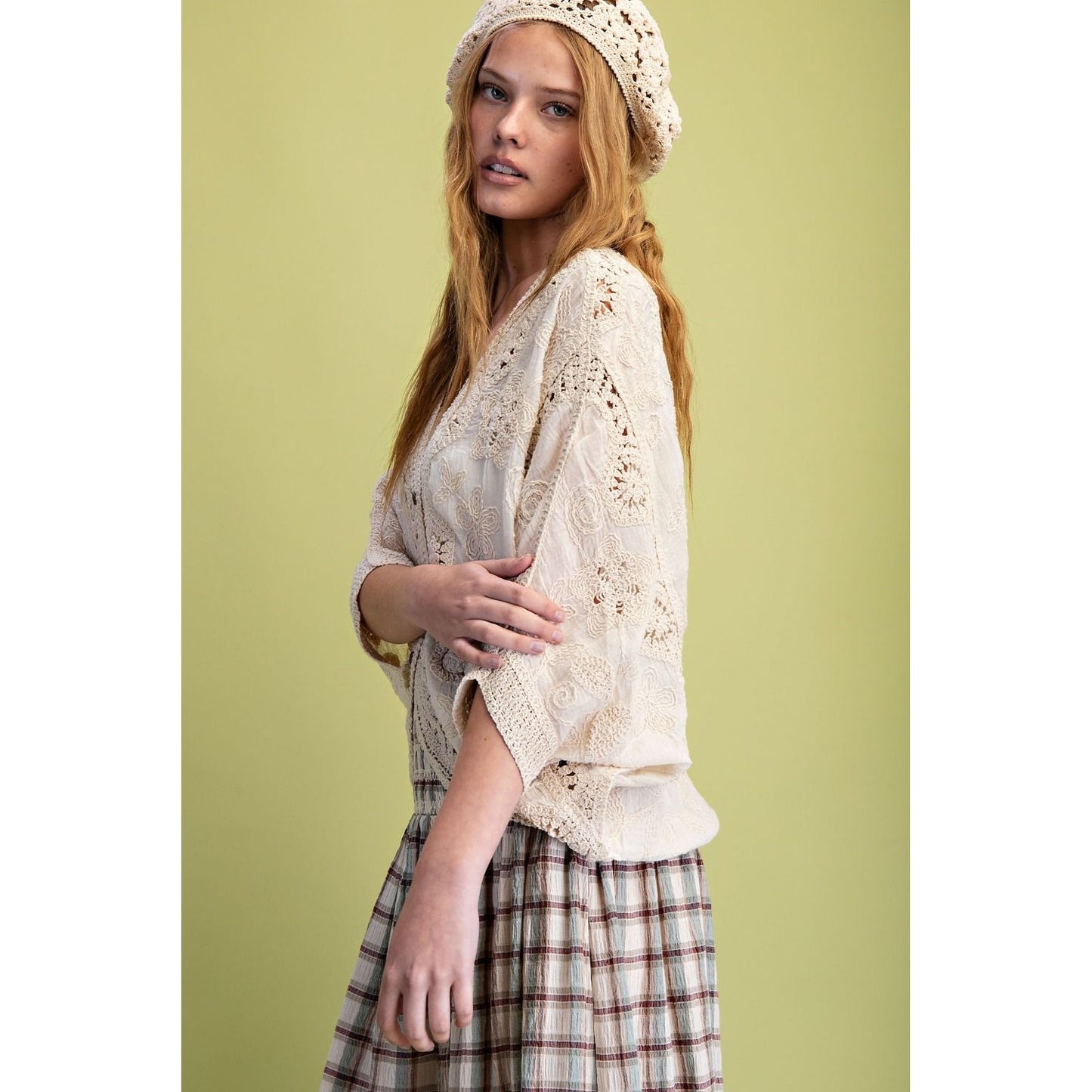 Natural Crochet Mix Button Front Duster Cardigan Top 0070