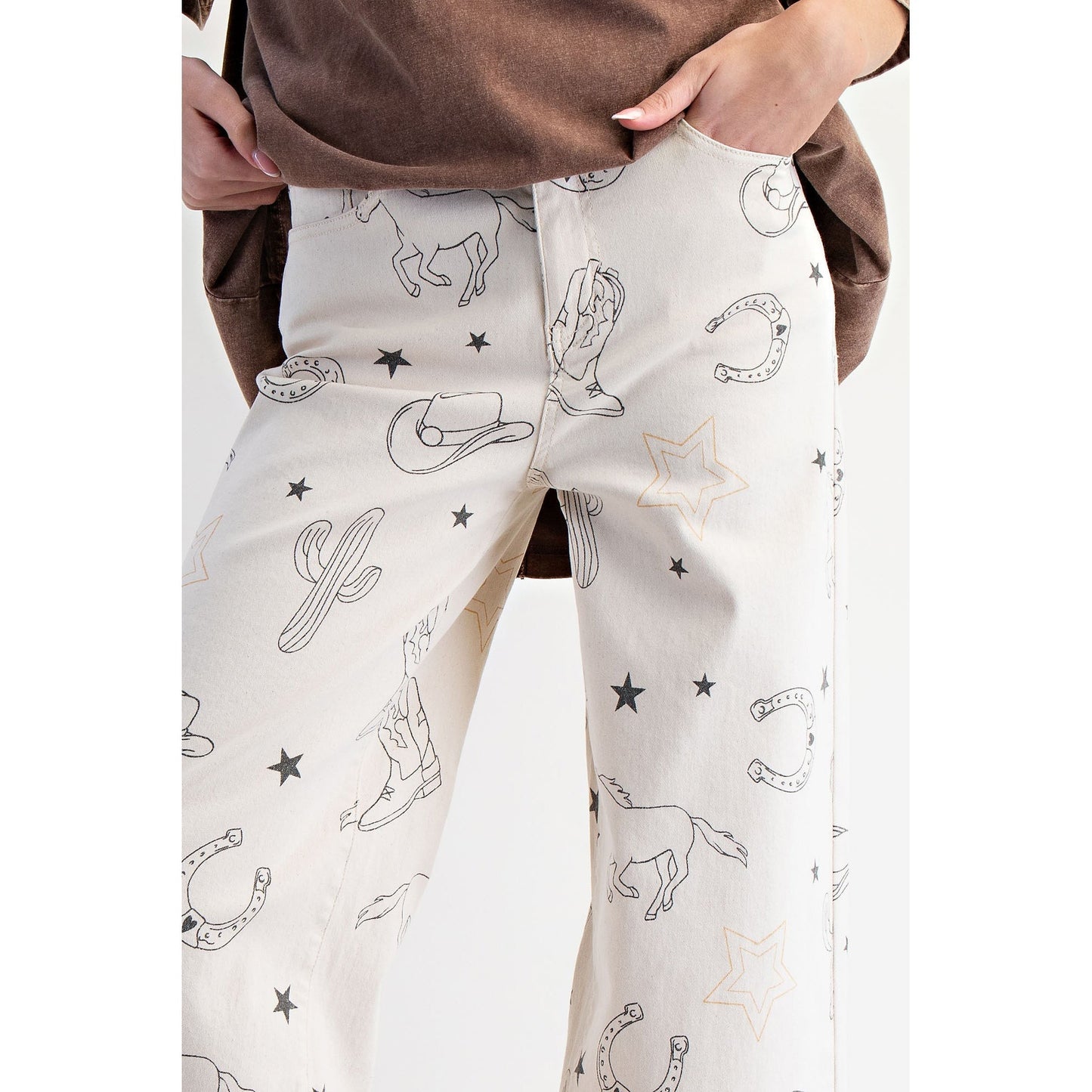 Easel - Western Printed Stretch Twill Pants 6764 - Latte