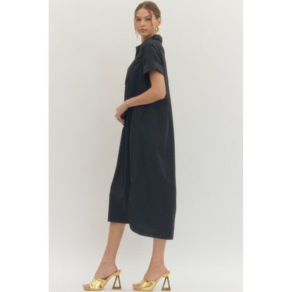 Entro - Short Sleeve, Midi Dress w Pockets 9516 - Black