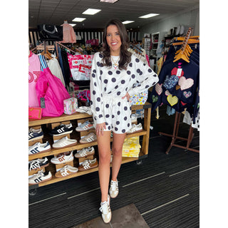 TW - Polka Dot Sweatshirt & Shorts Set - Black / White