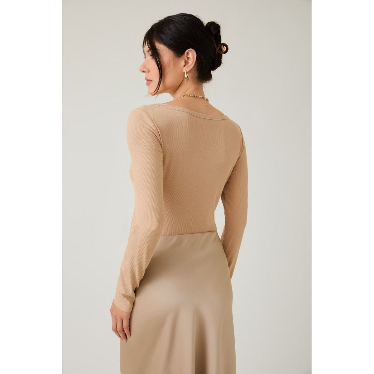SE - Boat Neck Long Sleeve Rib Bodysuit 0642 - Tan