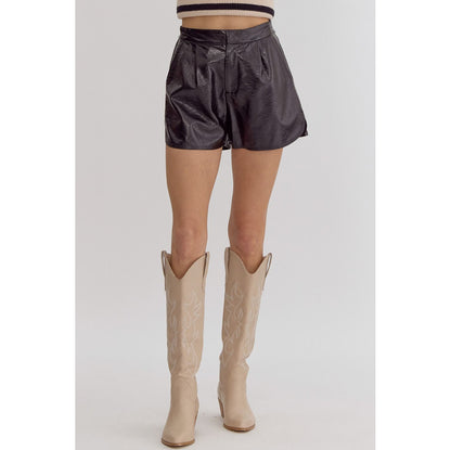 ENTRO -  Metallic Texture, High Waisted Shorts w Pockets 1952 - Black