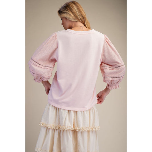 Textured Puff Sleeve Top 1925 - Pink