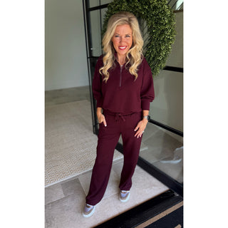 Modal Scuba Quarter Zip Top & Pants Set 0124/6343 - Dark Cherry