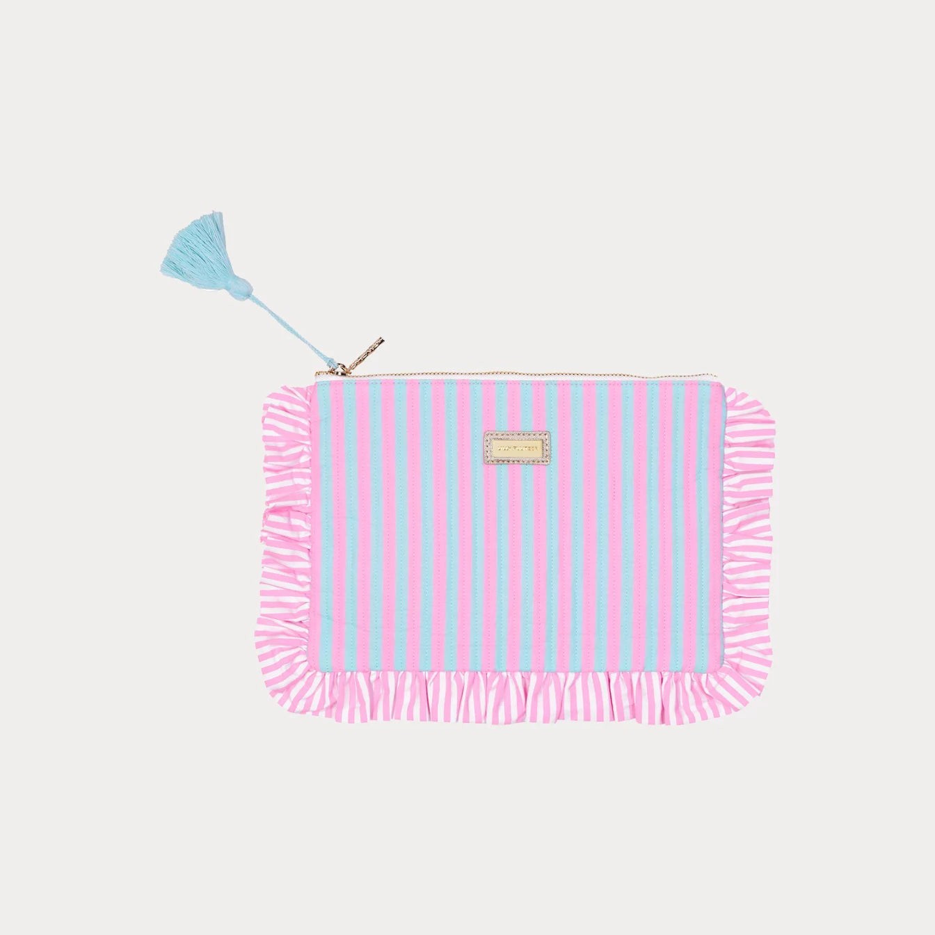 toiletry pouch on gray backround