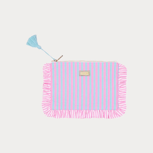 toiletry pouch on gray backround