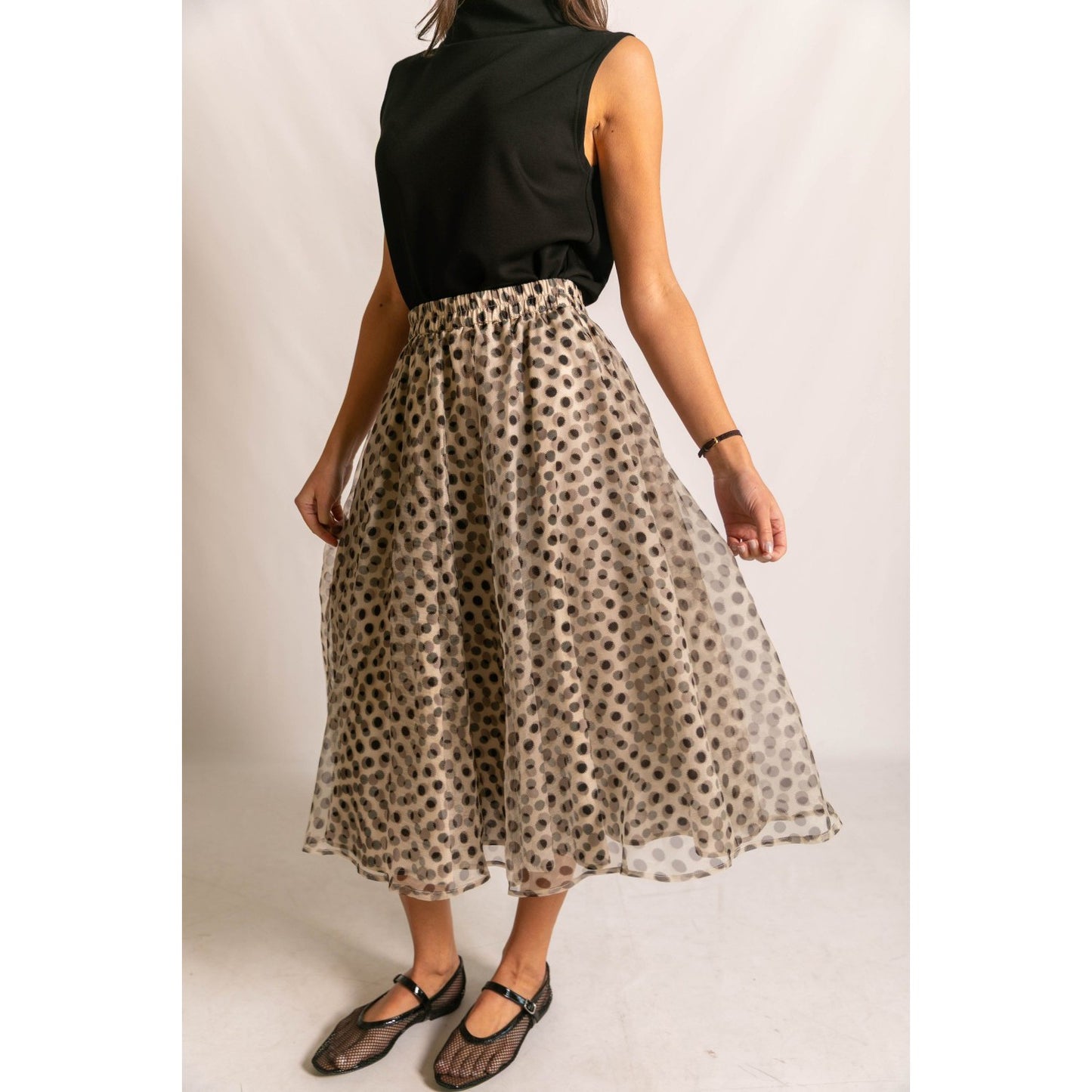 A Line Polka Dot Midi Skirt