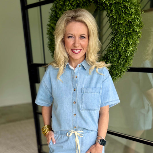 Everyday Ultra Soft Denim Button Down Top – Light Wash (Pairs with Seaway Shorts)