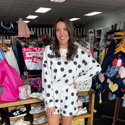TW - Polka Dot Sweatshirt & Shorts Set - Black / White