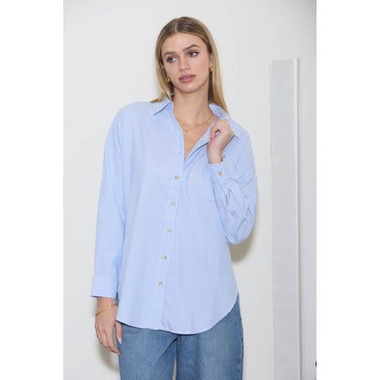 BP - Striped, Long Sleeve Collared, Shirt Top 2118 - Blue