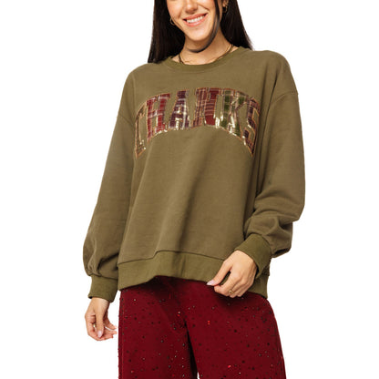 Queen of Sparkles - Brown Plaid “THANKS” Sweatshirt