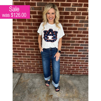 Queen of Sparkles -  Auburn Mascot Sequin Flower Tee GD25AUB45 - White - SALE