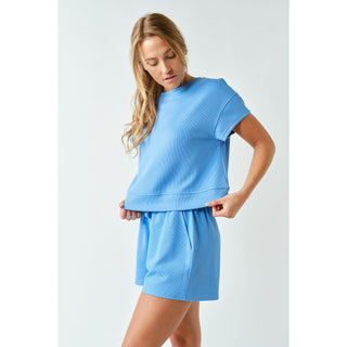 Luxe Sand Wash Rib Classic Tee & Shorts Set 5896 – Blue