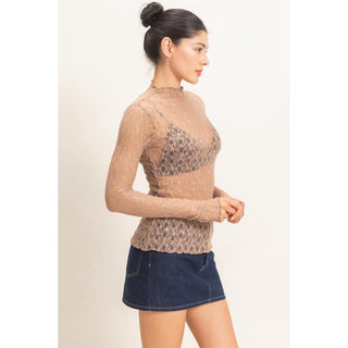 Lace Mock Neck Long Sleeve Top 033 – Cream