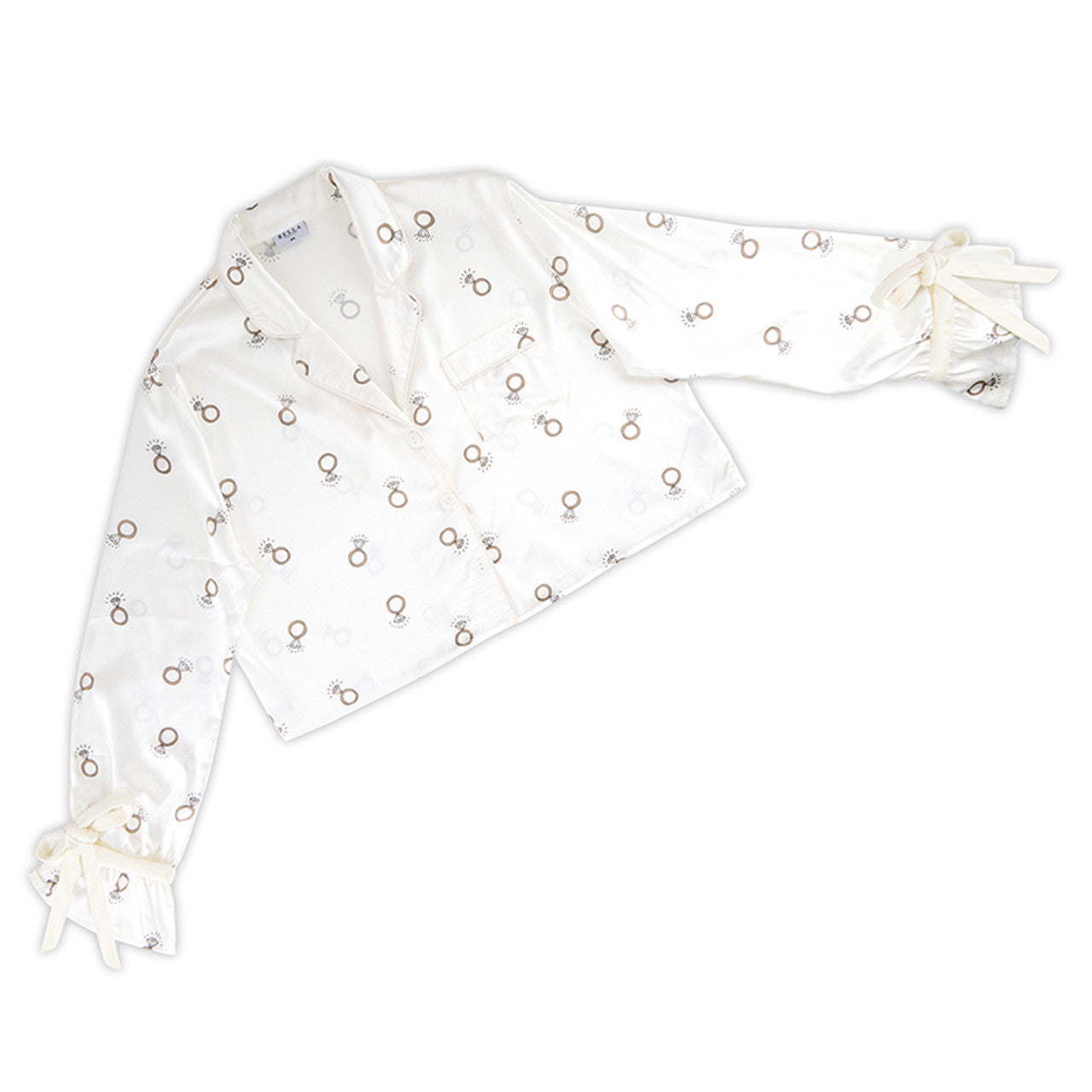Bella -  Cropped PJ Set + Velvet Ties 0676 - White Rings
